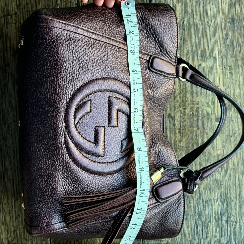 Gucci Pebbled Leather Satchel in Deep Burgundy with Tassel - Picture 10 of 12